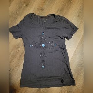 Embroidered Gray Top with Blue Accents